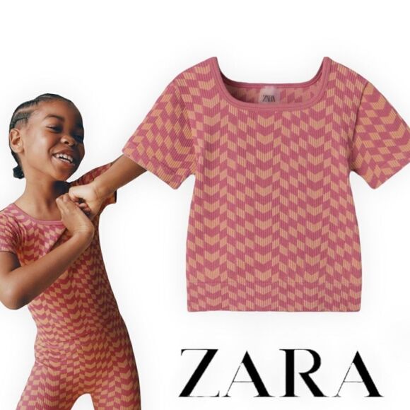 ZARA Kids | Pink | RIBBED CHECK SEAMLESS TOP - Picture 1 of 7